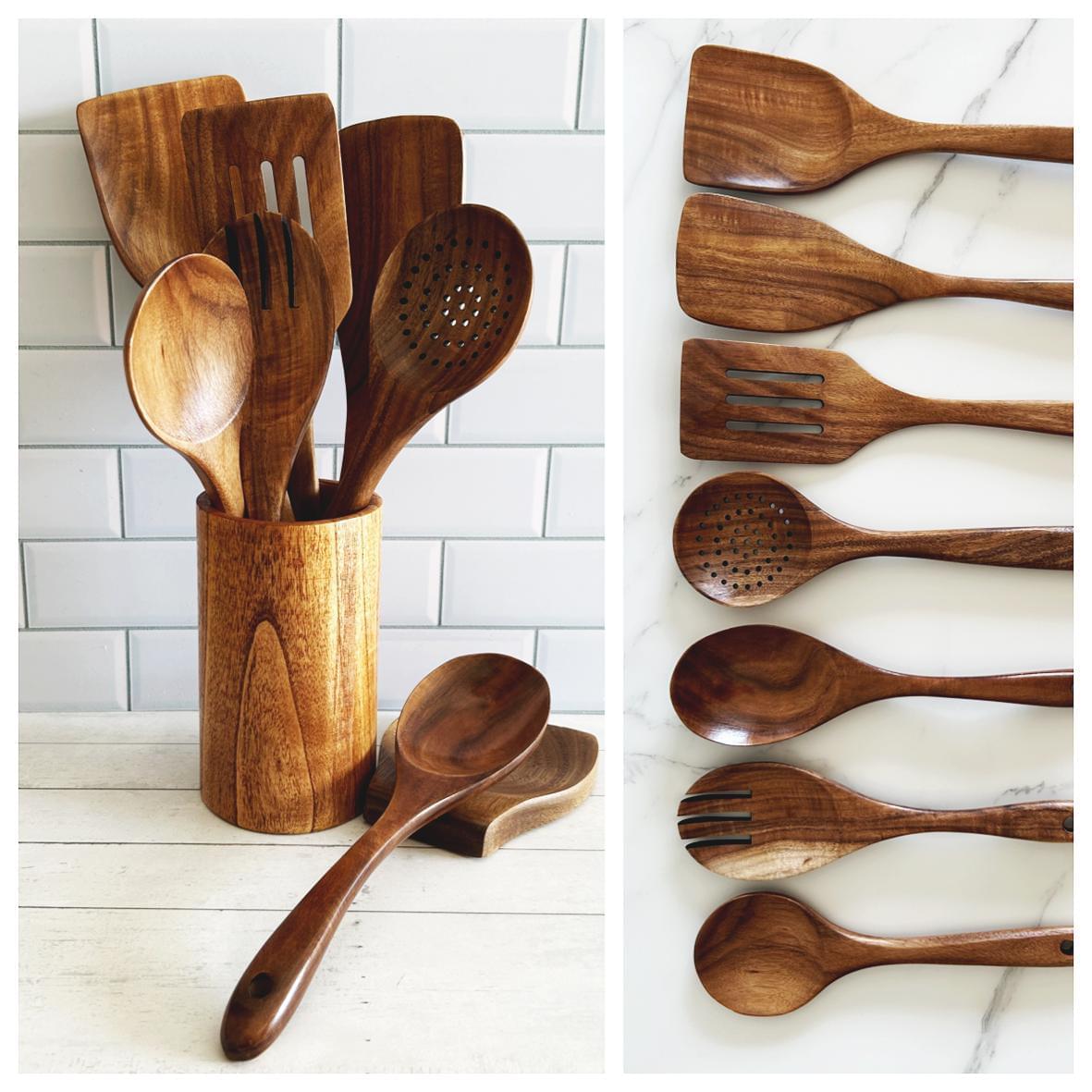 9-Piece Teak Wood Kitchen Utensil Set