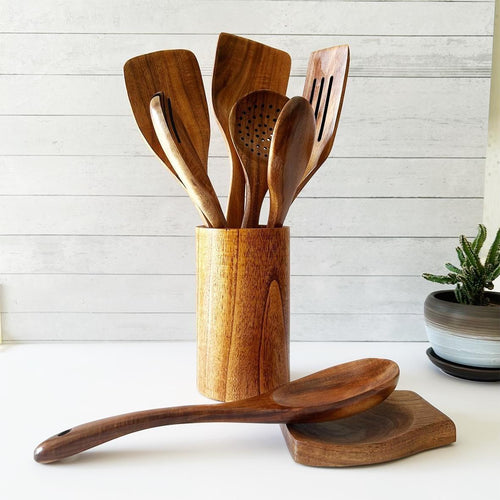 9-Piece Teak Wood Kitchen Utensil Set