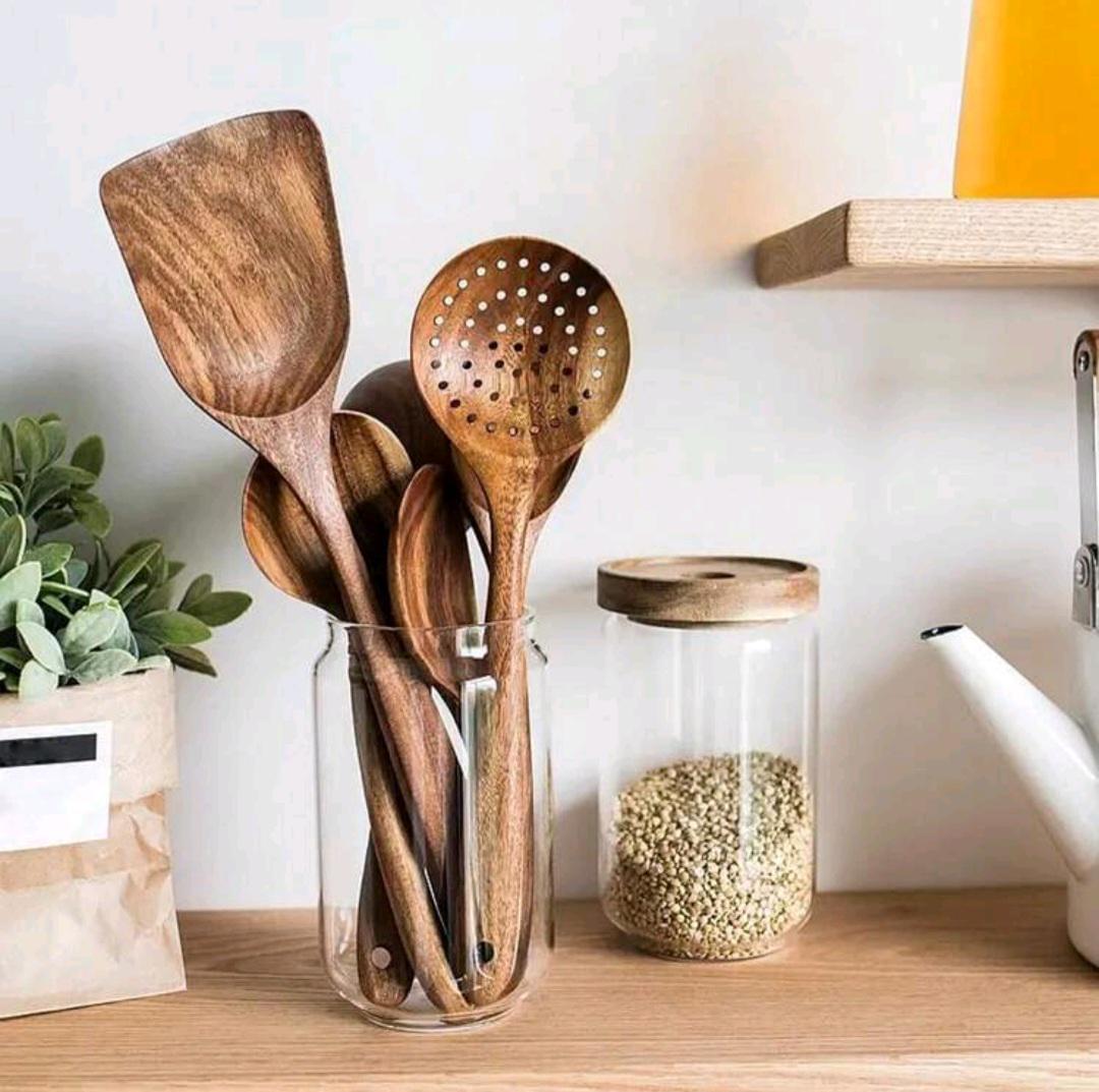 Rustic Wooden Kitchen Utensil Set