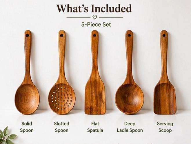 Rustic Wooden Kitchen Utensil Set