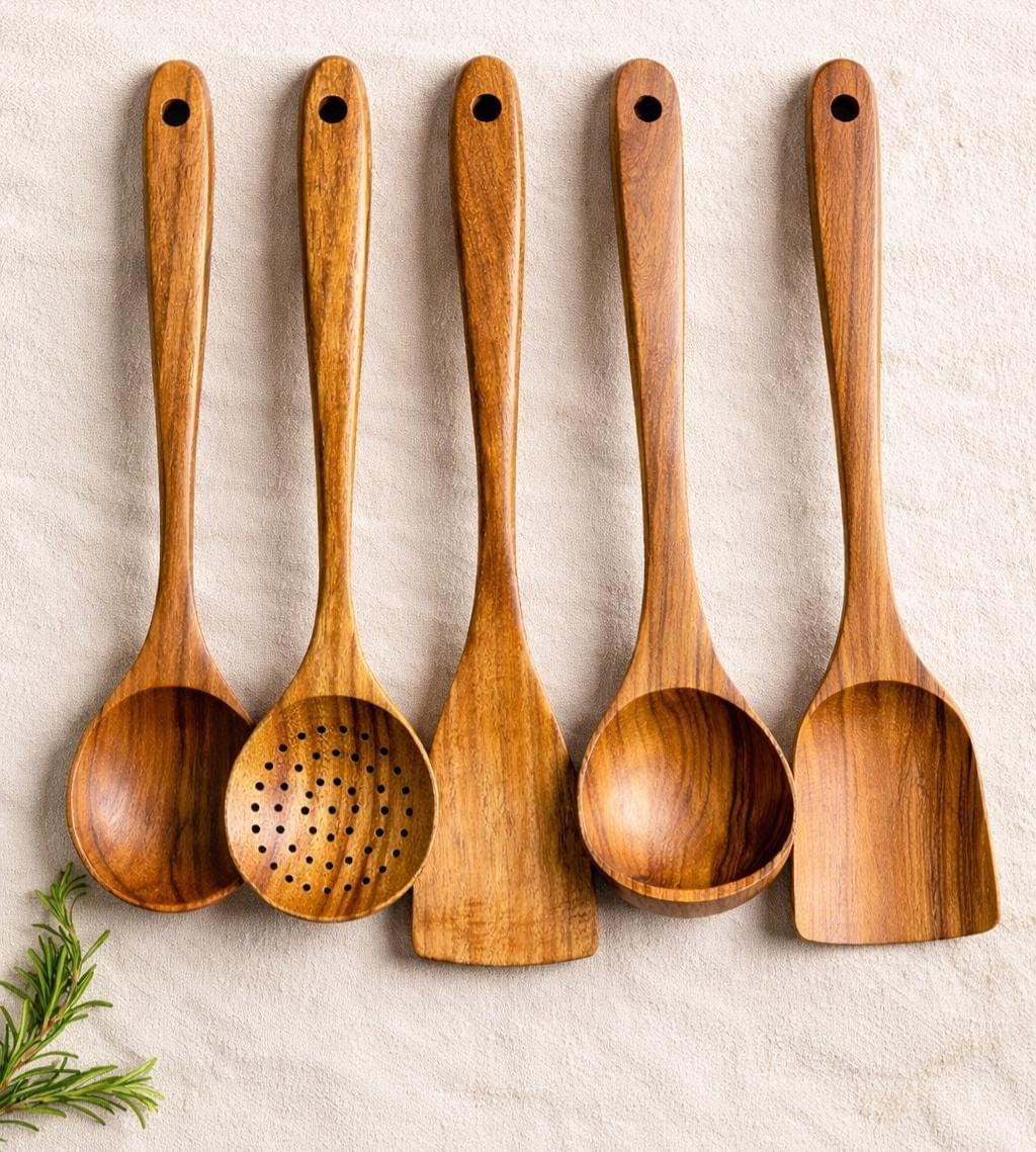 Rustic Wooden Kitchen Utensil Set