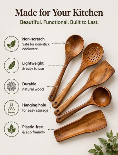 Rustic Wooden Kitchen Utensil Set