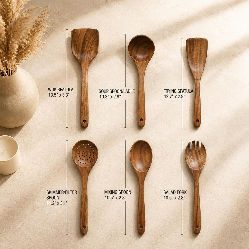 7-Piece Teak Wood Kitchen Utensil Set