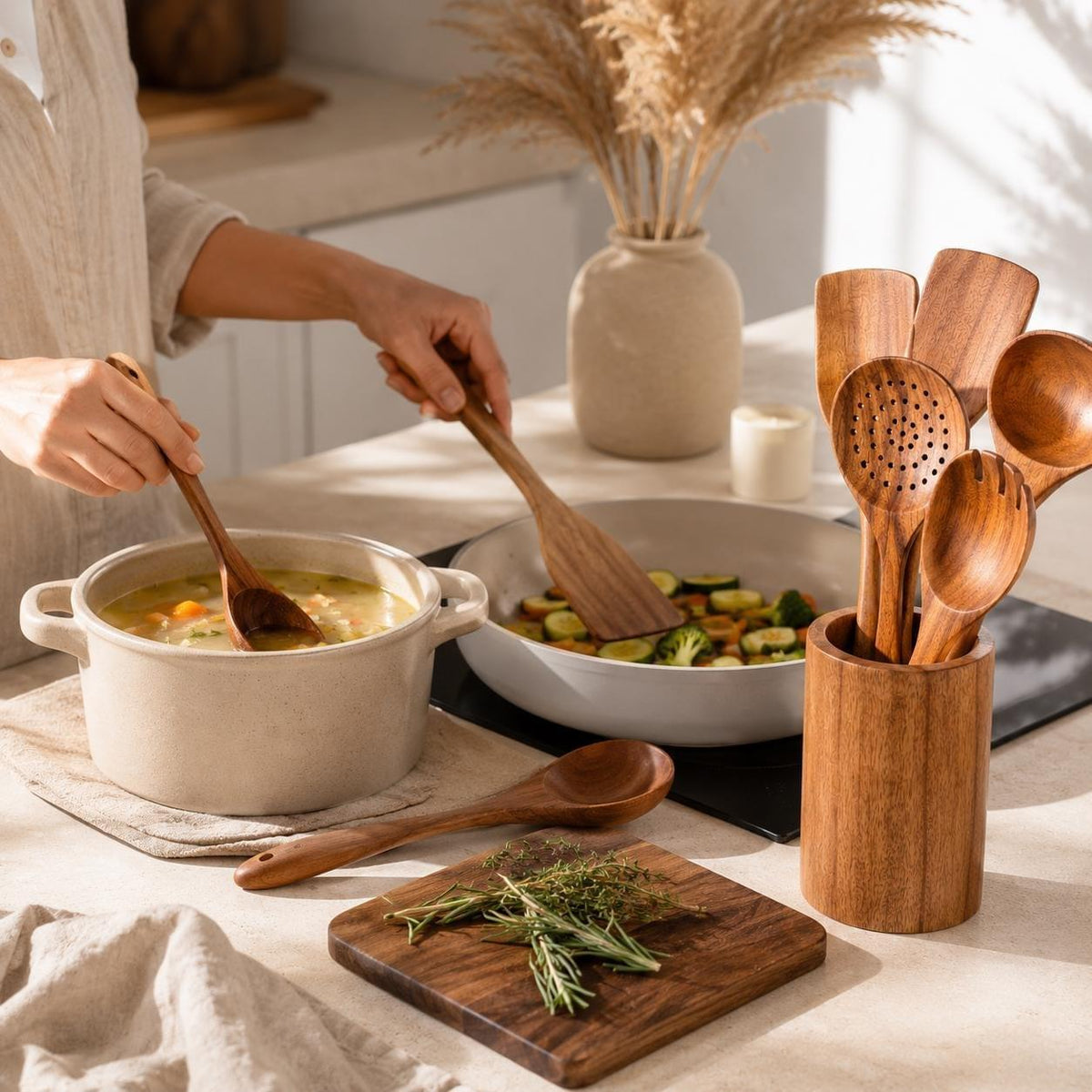 7-Piece Teak Wood Kitchen Utensil Set