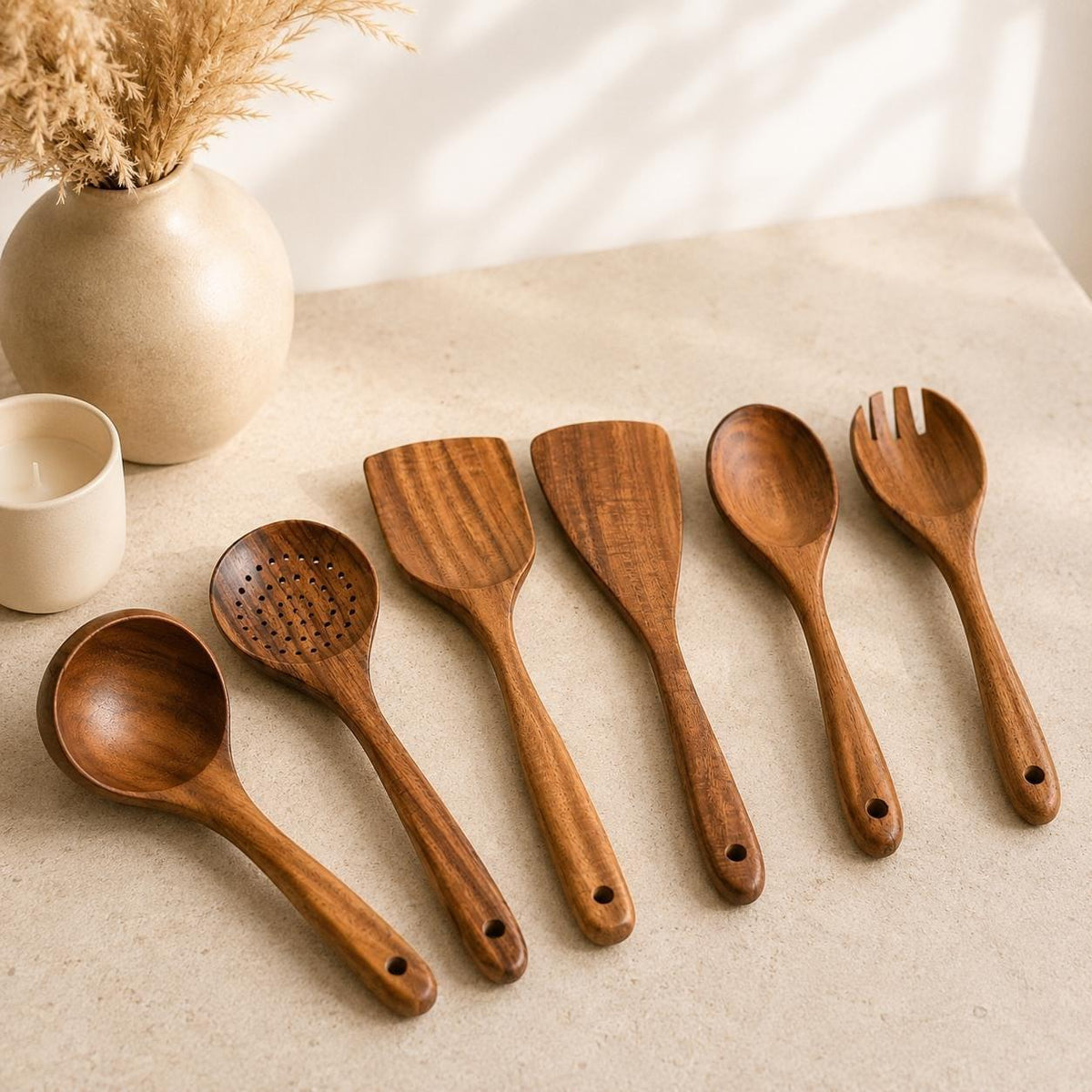 7-Piece Teak Wood Kitchen Utensil Set