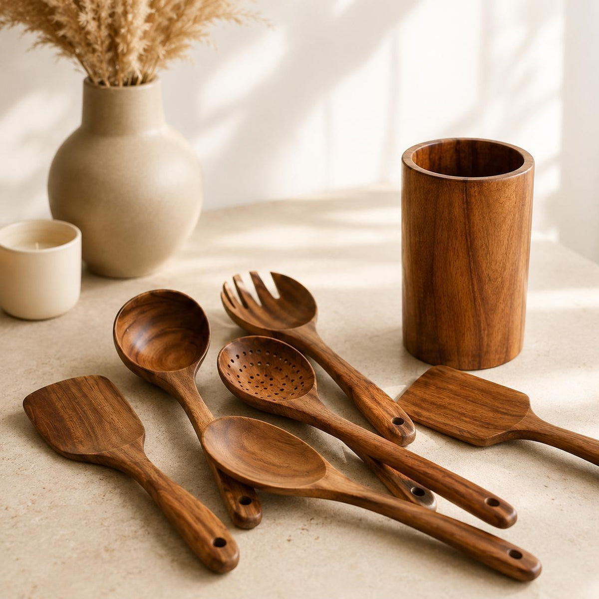 7-Piece Teak Wood Kitchen Utensil Set