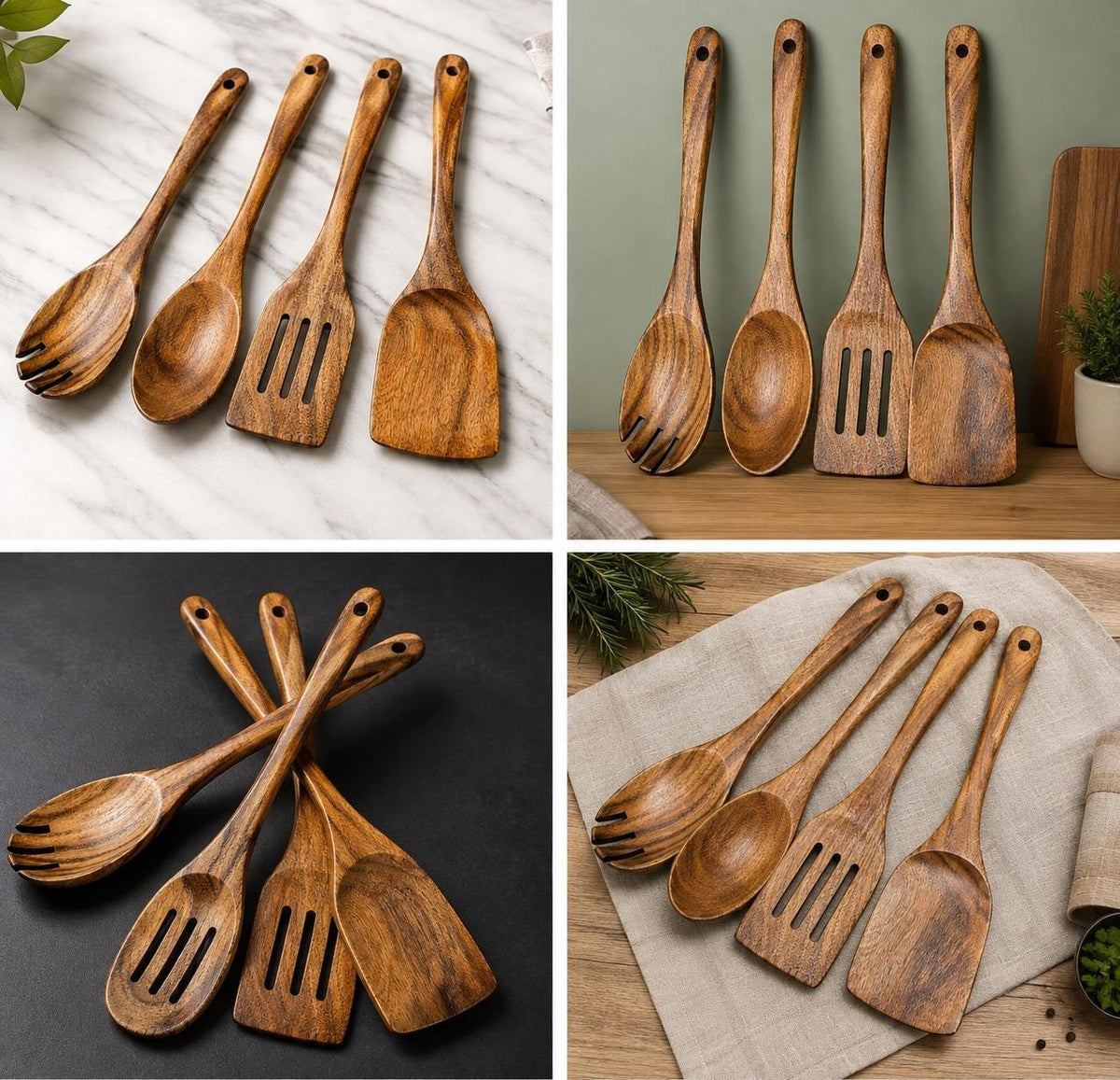 4-Piece Acacia Wood Kitchen Utensil Set